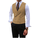 Nukty Men Vest Brown Solid Peaked Lapel Double Breasted Sleeveless Jacket Wedding Banquet Business Casual Slim Waistcoat