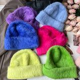Nukty New Fashion Rabbit Fur Y2k Beanies for Women Soft Warm Fluffy Angola Winter Hat Female Windproof Bonnet Hat Skullies Cap