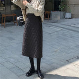 Nukty Black Quilted Skirt Winter Women Pull-on Long Padded Skirt  with Pocket Classic Warm Outfit