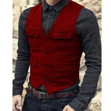 Nukty Suit Vest Brown Burgundy Herringbone Wool Tweed Vintage Steampunk Waistcoat Formal Business Vests for Men Wedding