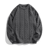 Nukty Solid Colour Ribbed Twist Pattern Round Neck Pullover Sweater Men Women Autumn Winter Couple Loose Knitted Woolen Top Warm Soft