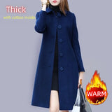 Nukty Autumn/Winter Elegant Office Lady Thin&Thick Woolen Coat Women Chic All-Match Solid Straight Mid-Length Windbreaker With Pocket