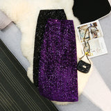 Nukty Autumn Winter Velvet High Waist Sequined Women's Wrap A-Line Skirts New Elegant Back Split Pencil Skirts Female