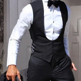 Nukty Black Men Vest for Wedding Groom One Piece Slim Fit Suit Waistcoat Solid Color Male Fashion Coat