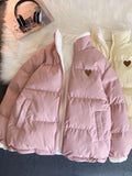 Nukty Cute Embroidery Women Parkas Coat Winter Thick Hairy Korean Loose Warm Jacket Double Sided Design Pink Student Clothes