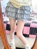 Nukty Kawaii Lolita Skirt Women Ruffle Layered High Waist Cutecore Mini Skirt Shorts Harajuku Japanese Style Soft Girl