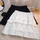 Nukty Ruffle Pleated Mini Skirts Women Lolita Casual White Short Skirt Cutecore Korean Style Sweet Girl Black Layered Skirt