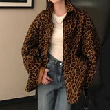 Nukty Autumn Winter Women's Chic Leopard Shirt Jacket Sexy Elegant Loose Blouses Retro Top Streetwear Jacket Vintage Lady Casual Coat