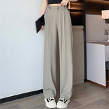 Nukty Summer Women's Casual Pants Wide Leg Pants Elegant Office Lady New Solid Color High Waist Loose Trousers Female