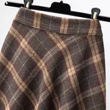 Nukty Autumn Winter Woolen Skirt Women Korean Style Thick High Waist Long Skirt Woman A Line Pleated Plaid Skirt Female