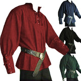 Nukty Mens Medieval Shirts Poet's Renaissance Costume Viking Pirate Captain Lace Up Ruffle Tops Sand Collar Shirt