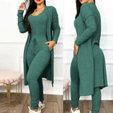 Drawstring Pocket Design Jumpsuit & Coat Set Autumn Women One Piece Long Pants Jumpsuit High Waist Coats Two Piece Sets