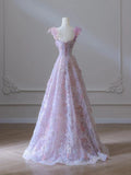 Nukty Romantic Fairy Sequins 3D Flower Pink A-line Wedding Evening Party Dress Sleeveless Princess Birthday Gown Vestidos De Festa