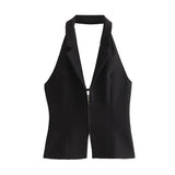 Nukty Women Sexy Backless Strapless Halter Corset Tops Side Zipper Lady Slim Camis Female Solid Chic Tops