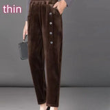 Nukty warm winter outfits New Thin&Thick Fleece Autumn/Winter Women's Pants Corduroy Elegant Chic Haren Pants Solid All-Match Office Lady Casual Trousers