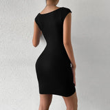 Nukty Sweetheart Neck Bodycon Dress, Party Wear Solid Sleeveless Dress, Women's Clothing