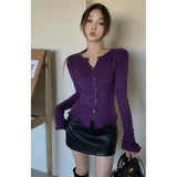 Nukty Tight Button Cardigan Purple Knitted Sweater Women Winter New In Elegant  Coat 2000s Clothes