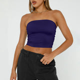 Nukty Womens Strapless Crop Tops Basic Backless Sleeveless Bandeau Cute Sexy Tops Trend Street Fashion Classic Solid Tube Tops