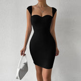 Sweetheart Neck Bodycon Dress, Party Wear Solid Sleeveless Dress, Women's Clothing