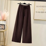 Nukty Knitted Pants Women Spring and Autumn High Waist Elastic Drape Drawstring Loose Casual Mopping Pants Straight Wide Leg Pants