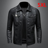 Nukty Black PU Jackets Men Spring Autumn Leather Jacket Coat Male Fashion Casual Motor Biker PU Leather Coat Big Size 5XL