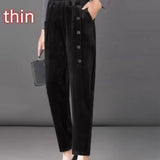 Nukty warm winter outfits New Thin&Thick Fleece Autumn/Winter Women's Pants Corduroy Elegant Chic Haren Pants Solid All-Match Office Lady Casual Trousers