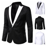 Nukty WELL DRESSED MEN New Arrival Suit Men's Single Button Suits Slim Fit Party Wedding Casual Blazer Black and White Solid Design Collar Blazers