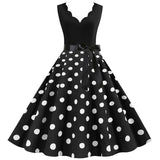 Nukty Womens Retro Summer Dresses Robe Vintage Pinup 1950s 60s Rockabilly Sexy V-Neck Polka Dot Print Party Dress Vestido S-3XL