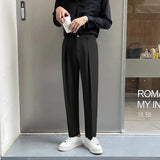 Nukty Black Suit Pants Men Slim Fashion Social Mens Dress Pants Korean Loose Casual Straight Pants Mens Office Formal Trousers M-3XL