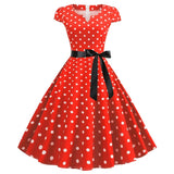 Nukty Women Vintage Dress White Polka Dot Summer Dresses  Pin Up Print Retro 50s 60s Rockabilly Party Sundress Vestidos