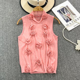 Nukty American Chic Tank Top Women 3D Floral Mesh Sheer Stand Collar Sleeveless Female Crop Tops Streetwear Hot Camisole