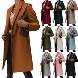 Nukty Women's S-3XL Size New Autumn/winter Solid Color Lapel Mid Length Button down Woolen Coat Jacket