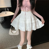 Nukty Ruffle Pleated Mini Skirts Women Lolita Casual White Short Skirt Cutecore Korean Style Sweet Girl Black Layered Skirt