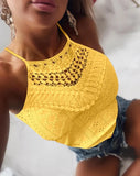 Nukty Women's Casual Slim Knitted Tank Top Summer Female Clothing New Fashion Women Jacquard Halter Lace Trim Sleeveless T-Shirt