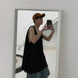 Nukty Hip Hop Streetwear Men Retro Old Vest Harajuku Multicolors Oversized Tank Tops Summer Sleeveless T-shirt Solid Color Tees