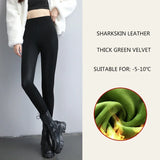 Nukty Autumn Winter Velvet Thick Warm Leather Pants Women Elastic PU High Waist Leggings Black Casual Slimming Fleece Trousers