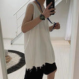 Nukty Hip Hop Streetwear Men Retro Old Vest Harajuku Multicolors Oversized Tank Tops Summer Sleeveless T-shirt Solid Color Tees