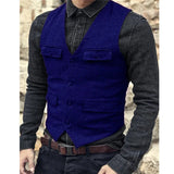 Nukty Suit Vest Brown Burgundy Herringbone Wool Tweed Vintage Steampunk Waistcoat Formal Business Vests for Men Wedding