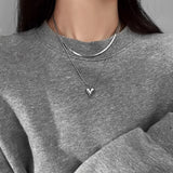 Nukty Charm Stainless Steel Double Layer Peach Heart Pendant Necklace Jewelry for Women Cute Cool Clavicle Chain Aesthetic Y2k Jewelry