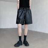 Nukty Summer Leather Shorts Men Fashion Black Motorcycle Shorts Mens Streetwear Hip-hop Loose Leather Shorts Men Casual Shorts M-2XL