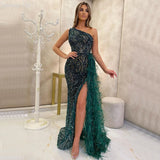 Nukty DRESS TO IMPRESS Women Sparkly Sequined Evening Dresses Side High Split One Shoulder Formal Party Prom Gowns Luxury Dubai Vestido De Fiesta