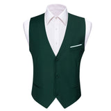 Nukty Designer Men's Vest Dark Green Solid Silk Satin Waistcoat Tie Bowtie Hanky Wedding Formal Male Suit Sleeveless Jacket Barry Wang