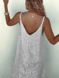 Nukty Sexy Women's Glitter Sequin Dress Spaghetti Strap V Neck Party Cocktail Sparkly Mini Dress Shine Clubwear