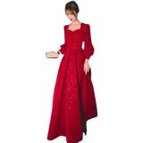 Nukty NEW YEAR DRESS TO IMPRESS Women Evening Dresses Long Sleeve Elegant Square Collar Red Sequins Simple Prom Party Dress Long A-line Formal Vestidos