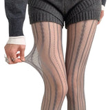 Nukty Hollowed Out Lace Tights Geometric Striped Patterned Fishnet Pantyhose for Women