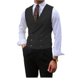 Nukty Men Vest Brown Solid Peaked Lapel Double Breasted Sleeveless Jacket Wedding Banquet Business Casual Slim Waistcoat