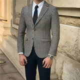 Nukty Houndstooth Plaid Casual Blazer for Men One Piece Suit Jacket with 2 Side Slit Slim Fit Male Coat Fashion In Stock