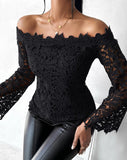 Nukty Women's Elegant Off Shoulder Lace Skinny Top Urban Style Temperament Commuting Female Casual Clothing New Fashion Women T-Shirt