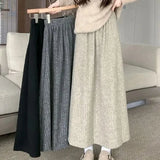 Nukty Autumn Winter New Thicken Plush A-line Skirts Wowen Solid Casual High Waisted Long Skirt Ladies Lazy Style Midi Skirts