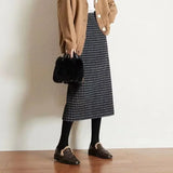 Nukty Classic Plaid Midi Skirts Women Autumn Vintage Elegant Office Ladies Behind Slit Designed All-match Harajuku Fashion